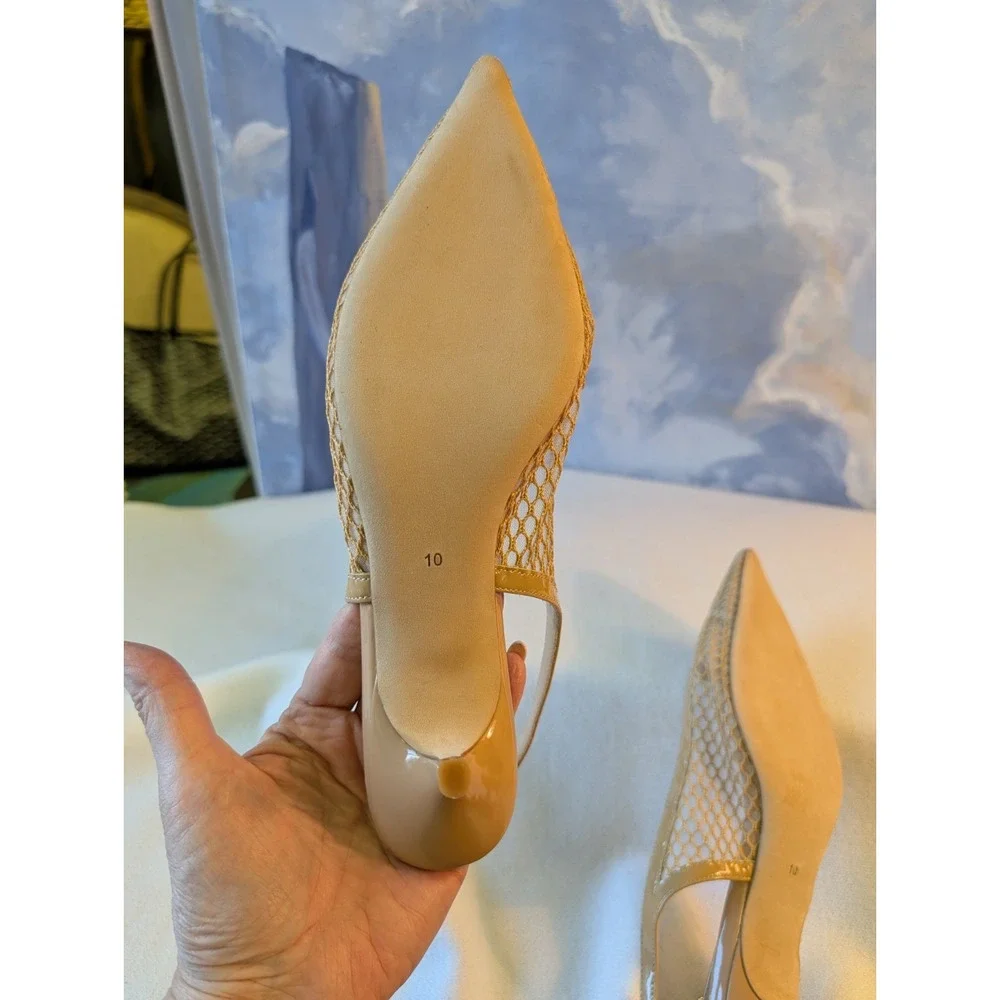 NEW! Allegra James 9.5-10 Patent Leather And Mesh 'Jacqui' Kitten Heels $215